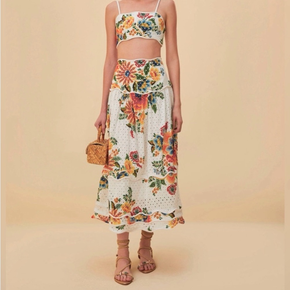 Farm Rio “Delicate Garden" Midi Skirt New With Tags.